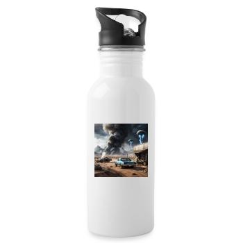 UFO über Wüstenstaub - Trinkflasche mit integriertem Trinkhalm - Weiß - Rechts