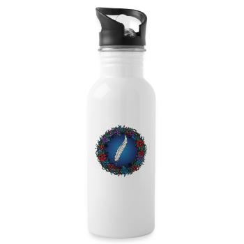 Feather in a Flower Wreath | Magic for Authors - Water bottle with straw - white - Right