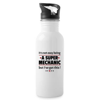 Not easy to be a super mechanic! - Water bottle with straw - white - Right