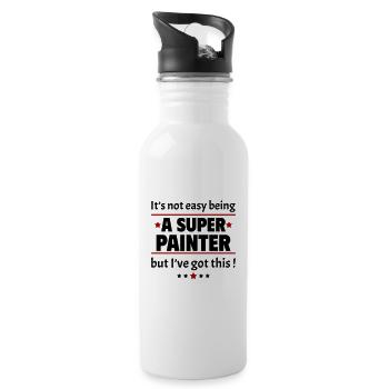Not easy to be a super painter - Water bottle with straw - white - Right