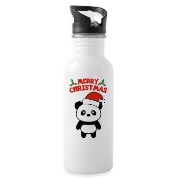 Merry Christmas Panda - Water bottle with straw - white - Right