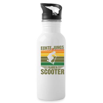 Scooter | Echte Jungs fahren Scooter Geschenk - Trinkflasche mit integriertem Trinkhalm - Weiß - Rechts