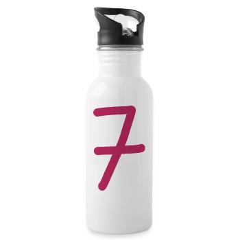 7 Nummer sieben pinke Zahl Geburtstag - Trinkflasche mit integriertem Trinkhalm - Weiß - Rechts