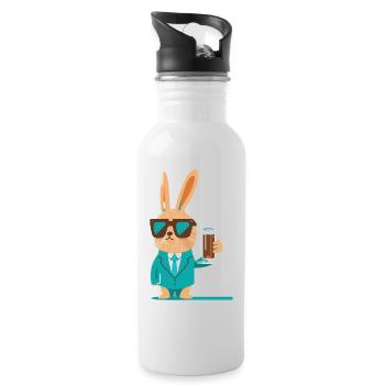 Cooles Häschen mit Bier und Sonnenbrille - Trinkflasche mit integriertem Trinkhalm - Weiß - Rechts