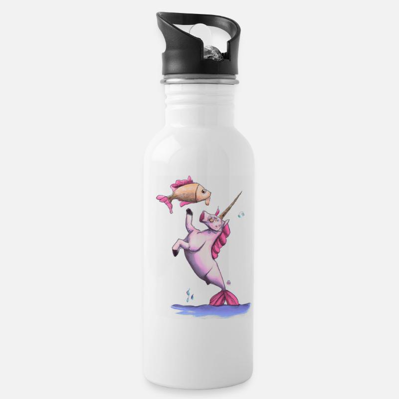 Einhorn Fisch Niedlich - Trinkflasche mit integriertem Trinkhalm - Weiß