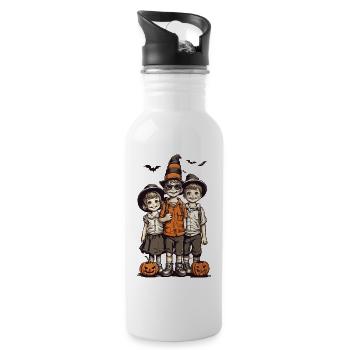 Retro Halloween Trick or Treat Pumpkin and Kids - Water bottle with straw - white - Right
