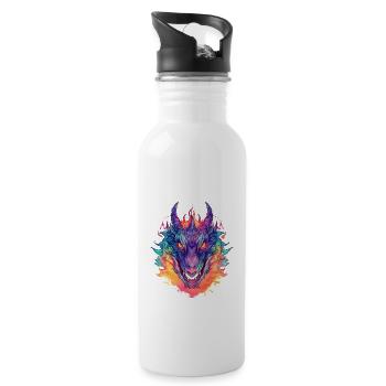 Dragon Watercolor - Water bottle with straw - white - Right