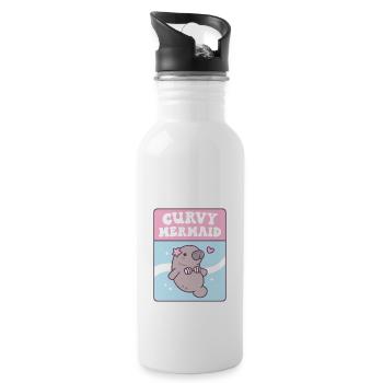 Cute Manatee Curvy Mermaid Funny - Water bottle with straw - white - Right