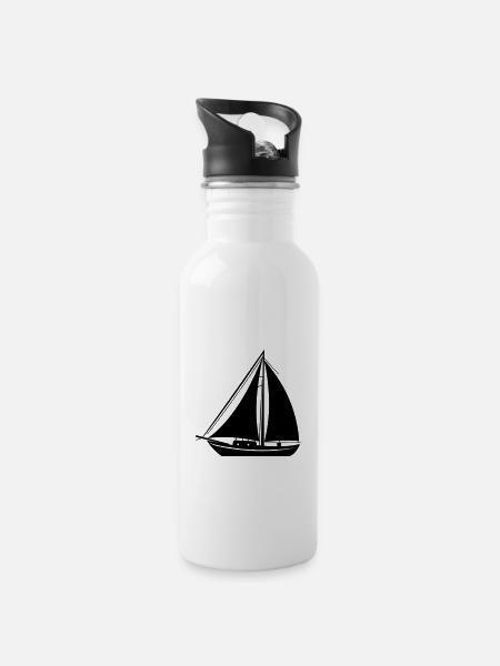Segelboot - Trinkflasche mit integriertem Trinkhalm - Weiß