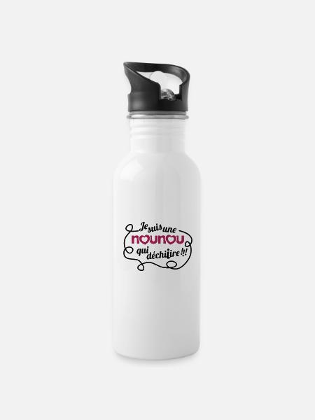 une nounou qui déchire - Gourde avec paille intégrée - blanc