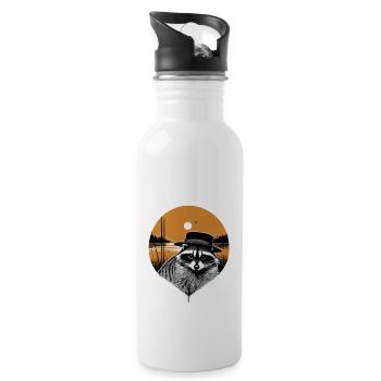 Waschbär mit Hut - Trinkflasche mit integriertem Trinkhalm - Weiß - Rechts
