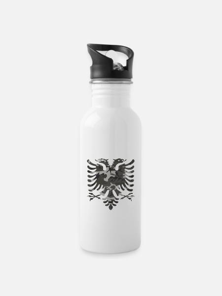 Albanischer Adler - Trinkflasche mit integriertem Trinkhalm - Weiß