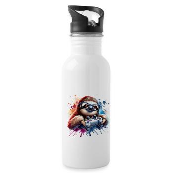 Lustiges Faultier Gamer Mit Sonnenbrille - Trinkflasche mit integriertem Trinkhalm - Weiß - Rechts