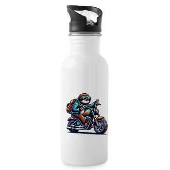 Vintage Biker Sloth Auf Chopper Design - Trinkflasche mit integriertem Trinkhalm - Weiß - Rechts