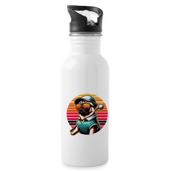 Funny Pug Dog Golfer Golf Game - Water bottle with straw - white - Right