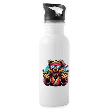 Cooler Karate Bär Mit Sonnenbrille Und Stirnband - Trinkflasche mit integriertem Trinkhalm - Weiß - Rechts