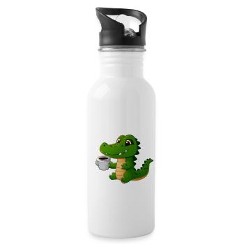 Kaffee Krokodil - Trinkflasche mit integriertem Trinkhalm - Weiß - Rechts
