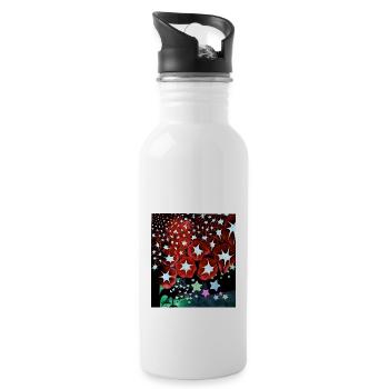 painting, stars, abstract, raven, bird - Water bottle with straw - white - Right