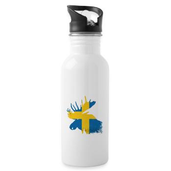 Elch Silhouette Schweden - Trinkflasche mit integriertem Trinkhalm - Weiß - Rechts