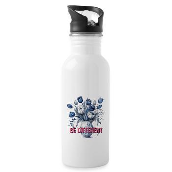 Be Different – Blue Tulips & Positivity - Water bottle with straw - white - Right