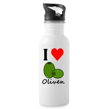 Olives | J'adore la conception des olives | cœur - Gourde avec paille intégrée - blanc - Droite