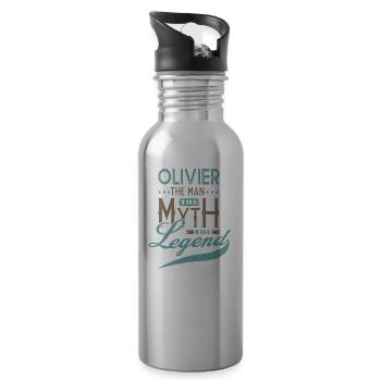 OLIVIER personalized t-shirt gift first name olive tree - Water bottle with straw - silver - Right