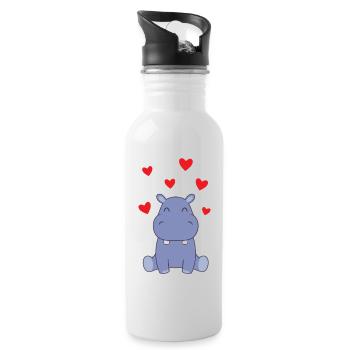 Hippo Love - Water bottle with straw - white - Right