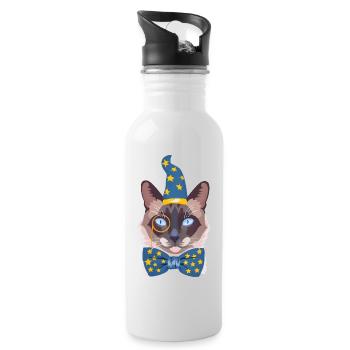the magician cat - Water bottle with straw - white - Right