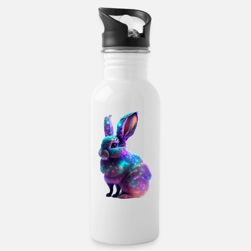 Cosmic Nebula Rabbit - Water bottle with straw - white