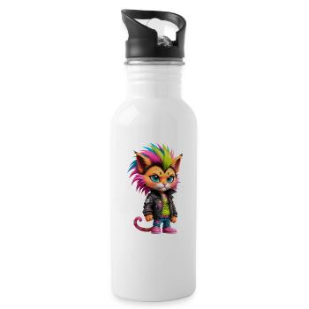 Punk Cat - Trinkflasche mit integriertem Trinkhalm - Weiß - Rechts