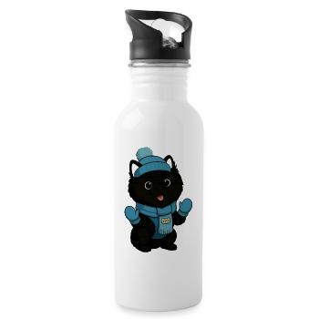 Kuschelhund mit Blauem Hut und Schal - Trinkflasche mit integriertem Trinkhalm - Weiß - Rechts
