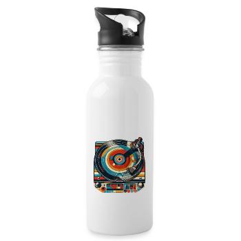 retro record player music lp vinyl record old - Water bottle with straw - white - Right