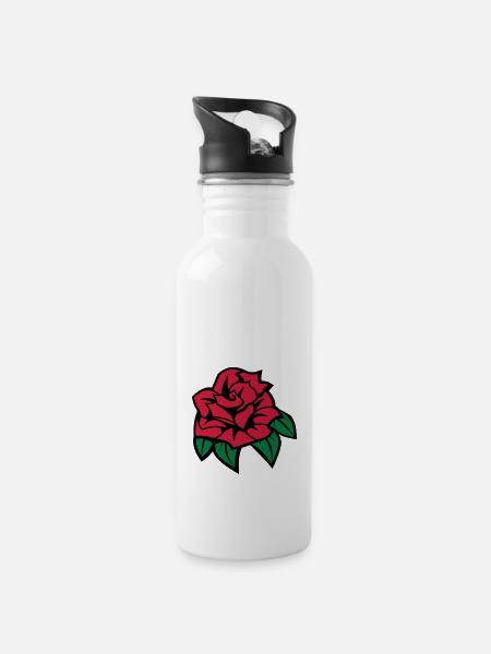 rose - Trinkflasche mit integriertem Trinkhalm - Weiß