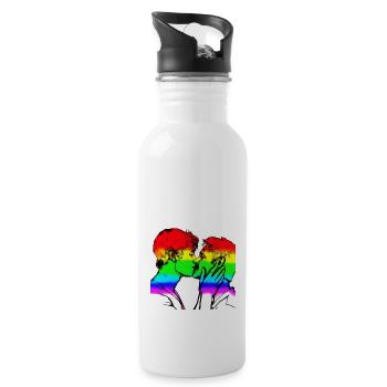 Kissing men - Water bottle with straw - white - Right