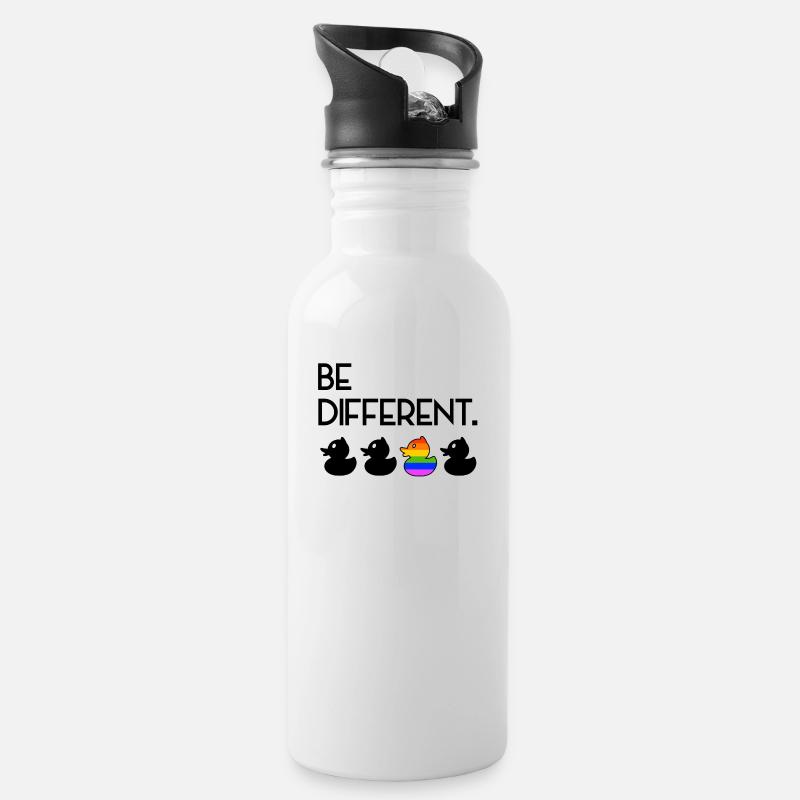 Be Different LGBT Gay Duck Regenbogen - Trinkflasche mit integriertem Trinkhalm - Weiß