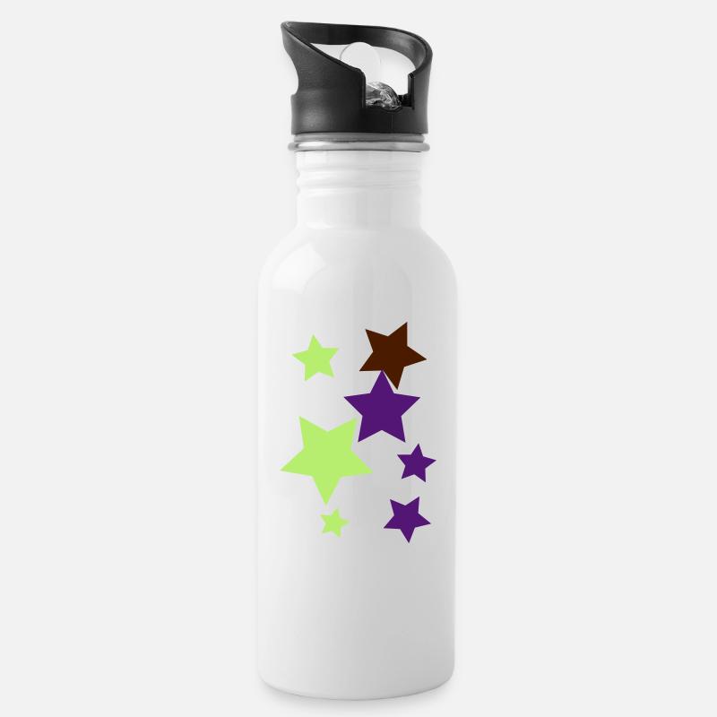 Sterne - Trinkflasche mit integriertem Trinkhalm - Weiß