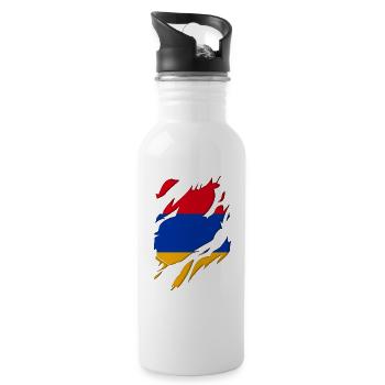 Armenia flag torn motif - Water bottle with straw - white - Right