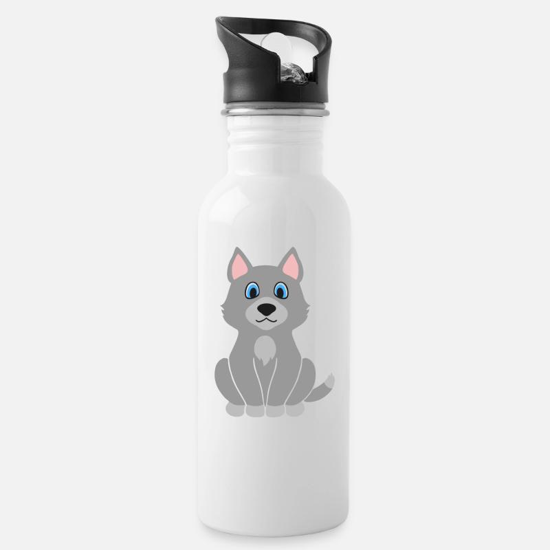 Wolf - Trinkflasche mit integriertem Trinkhalm - Weiß