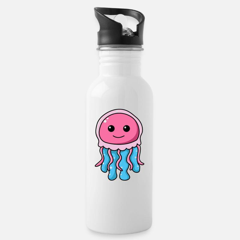 Qualle - Trinkflasche mit integriertem Trinkhalm - Weiß