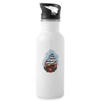 SCHIFF TATTOO - Trinkflasche mit integriertem Trinkhalm - Weiß - Rechts