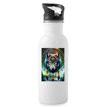 Wolf on your Side - Trinkflasche mit integriertem Trinkhalm - Weiß - Rechts