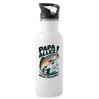 Papa allez! Nous pêchons ! Truite sautante - Gourde avec paille intégrée - blanc - Droite