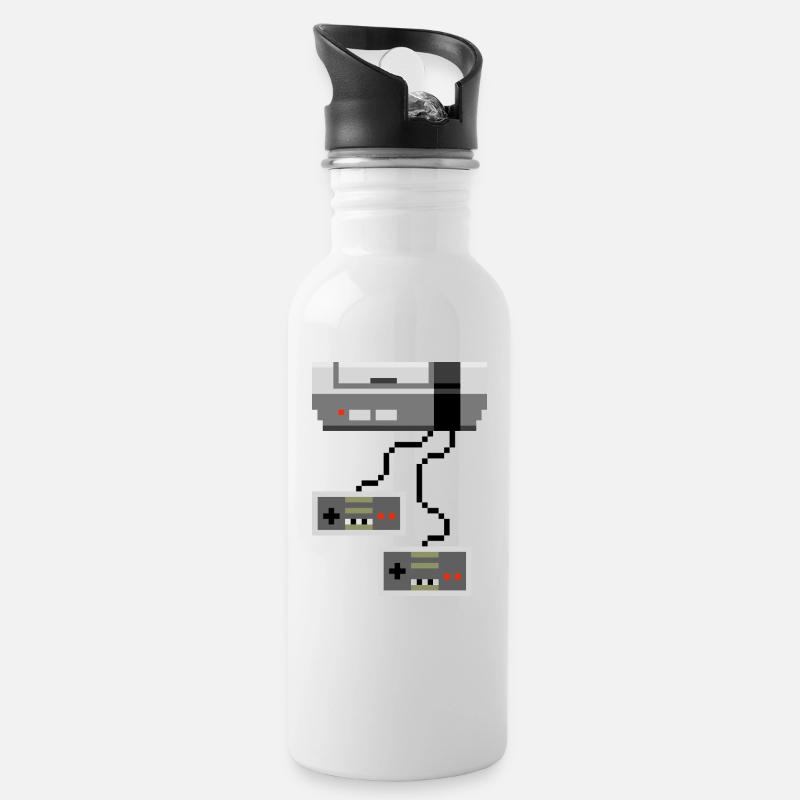 NES Retro Console - Trinkflasche mit integriertem Trinkhalm - Weiß