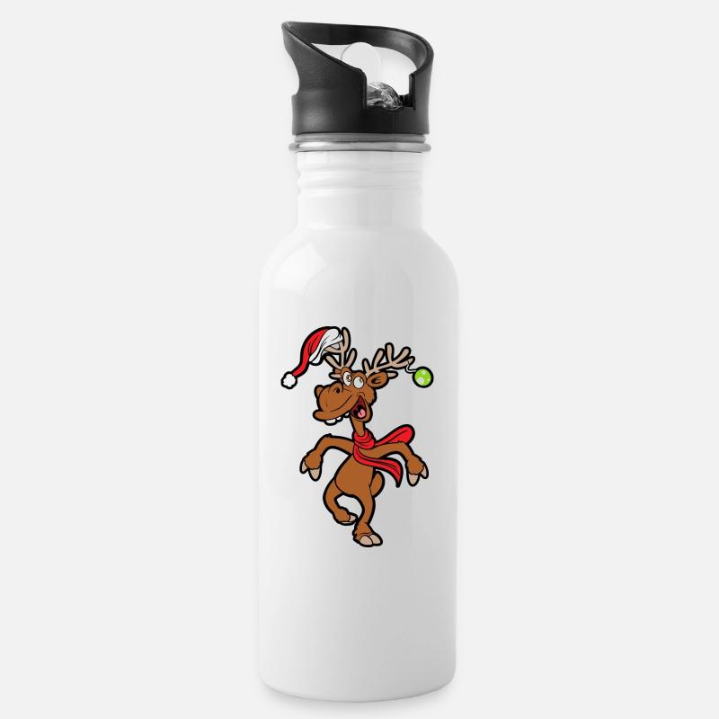 Lustiges Rentier - Trinkflasche mit integriertem Trinkhalm - Weiß