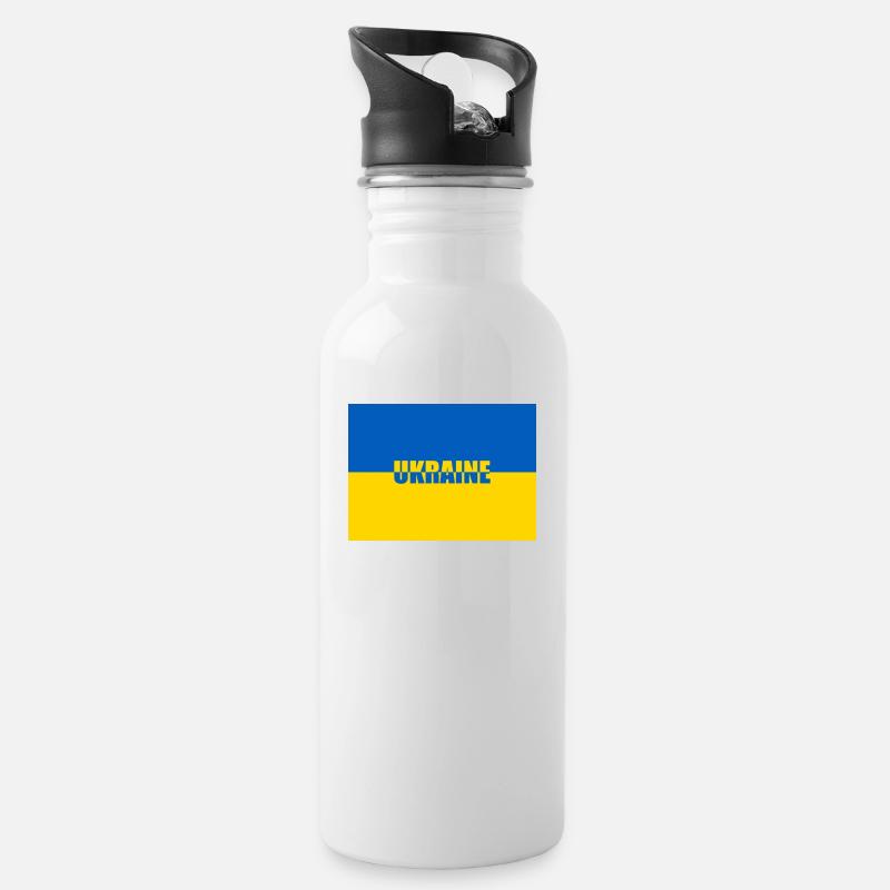 Ukraine Farben - Trinkflasche mit integriertem Trinkhalm - Weiß