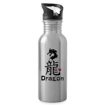 ❤️👄🐉Dragon en caractère chinois-Dragon d'amour- 龍 - Gourde avec paille intégrée - argent clair - Droite