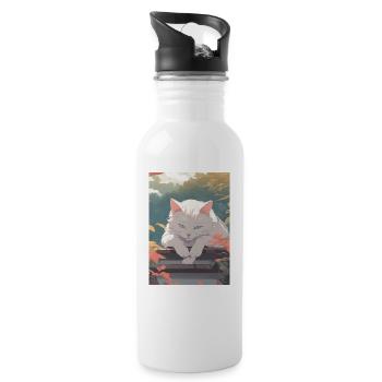 Peaceful Cat, 90s Anime Style - Water bottle with straw - white - Right