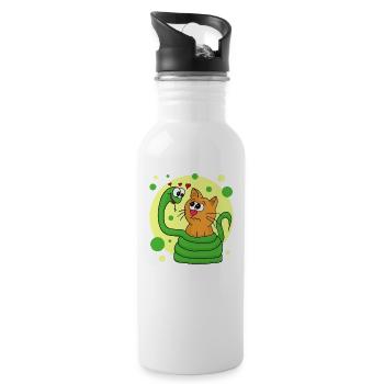 Schlange ist verliebt in Katze - Trinkflasche mit integriertem Trinkhalm - Weiß - Rechts