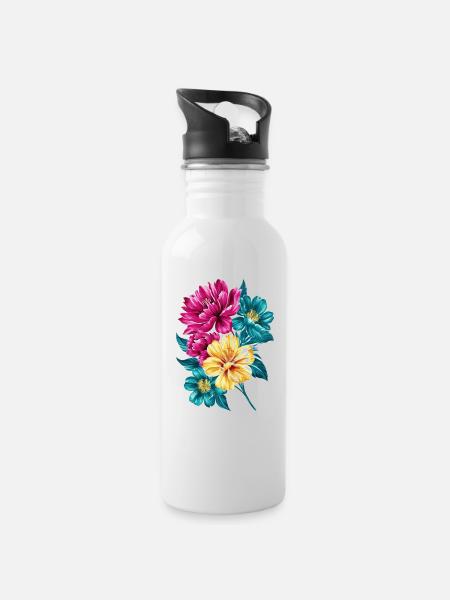 Bouquet - Water bottle with straw - white