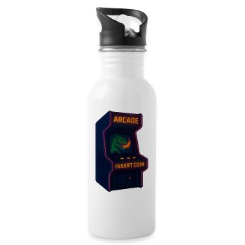 Dino Arcade Neon Pixel - Trinkflasche mit integriertem Trinkhalm - Weiß - Rechts